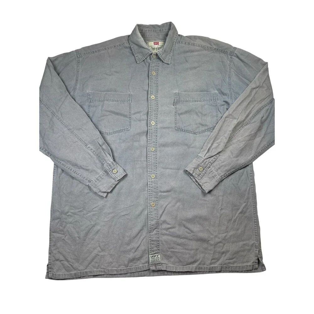 Vintage Levi's Shirt Men's‎ Large Gray Cotton Pockets Long Sleeve Button-Up